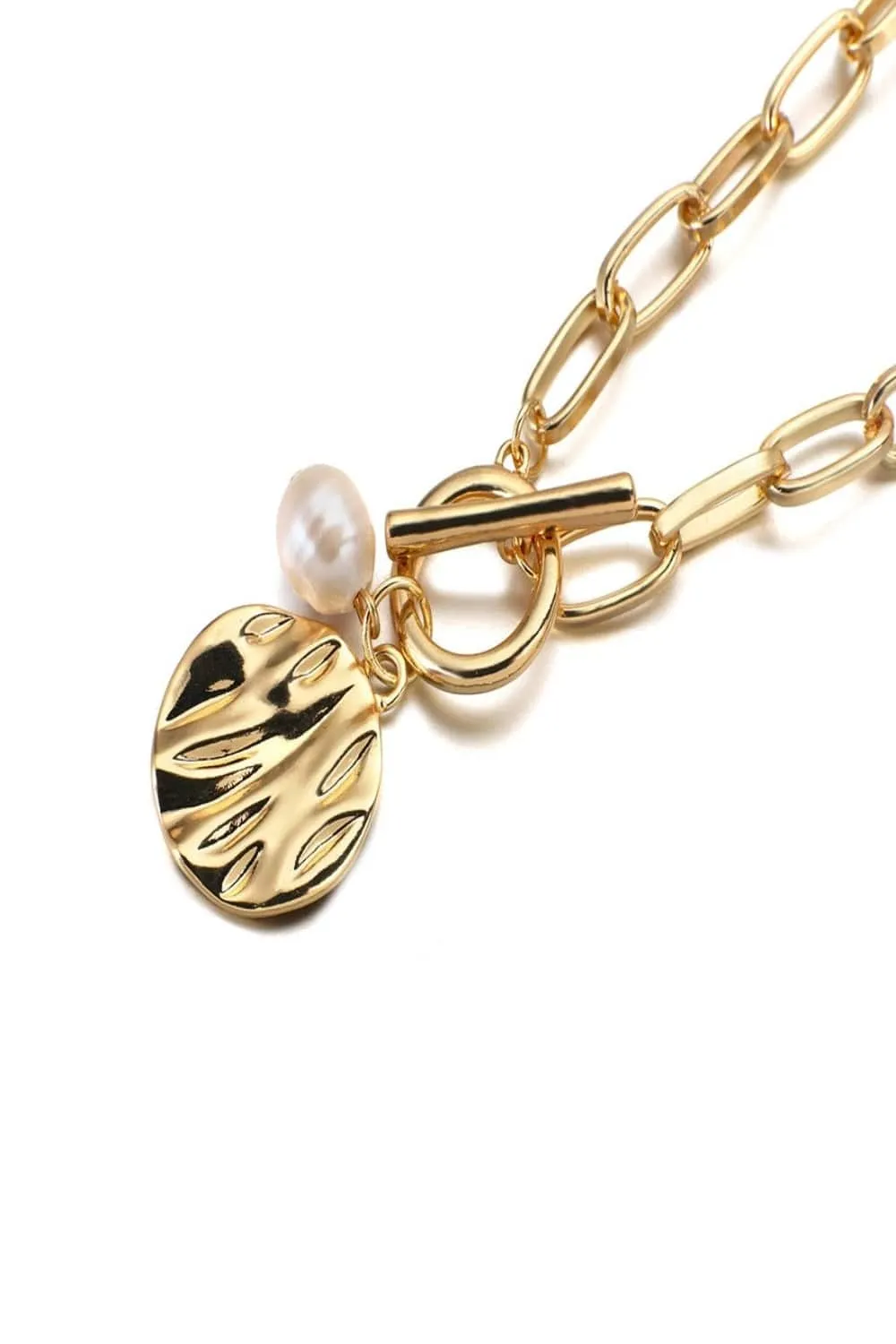 2 Tier Pearl Chain Pendant Gold Layered Necklace
