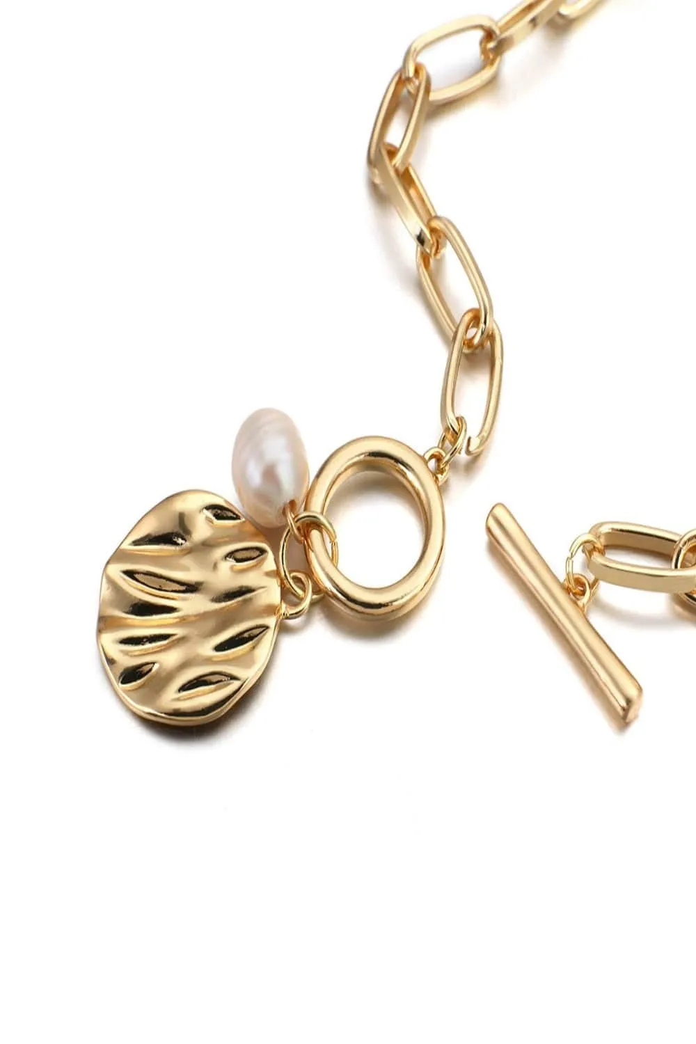 2 Tier Pearl Chain Pendant Gold Layered Necklace