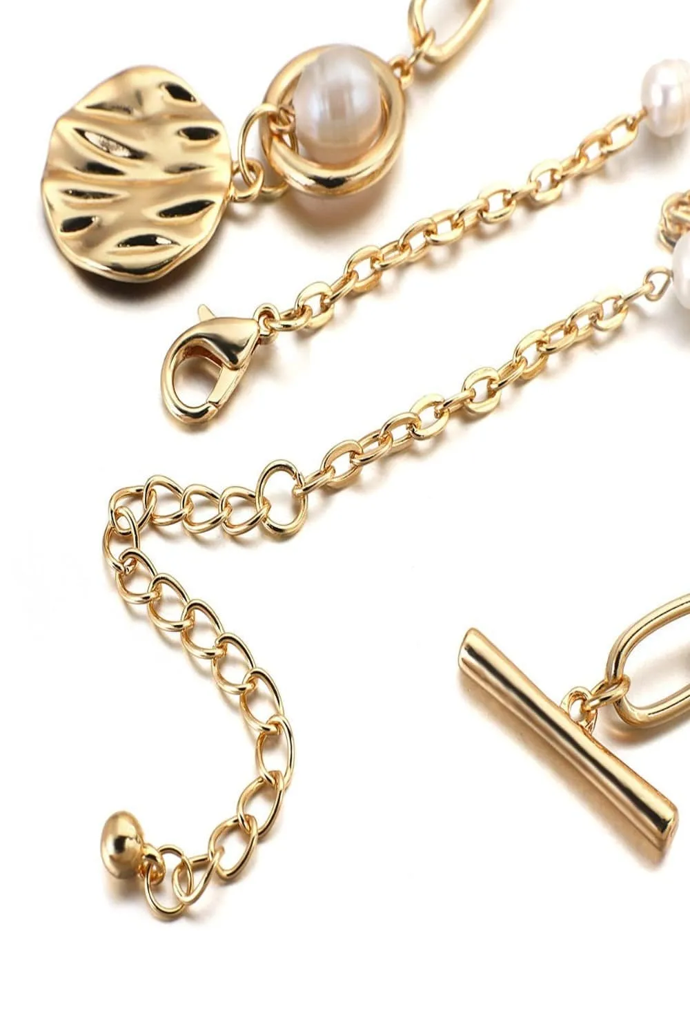 2 Tier Pearl Chain Pendant Gold Layered Necklace