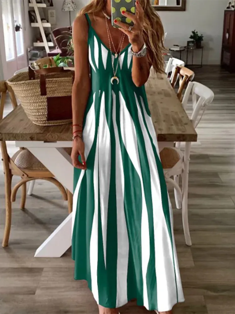6-Color Patchwork Geometric Long Dress