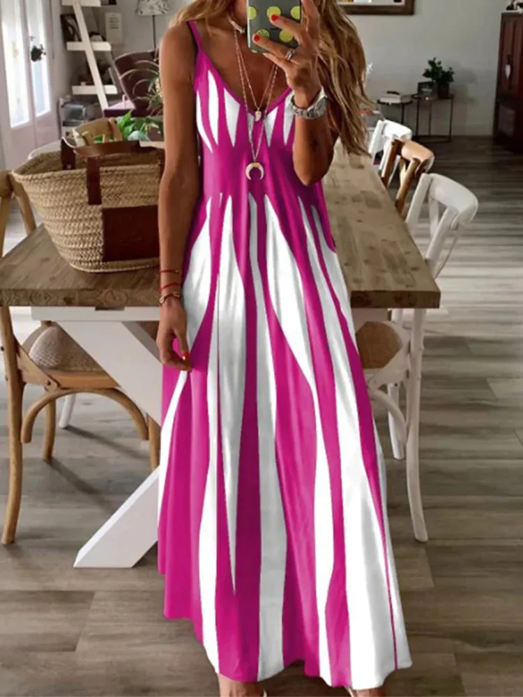 6-Color Patchwork Geometric Long Dress