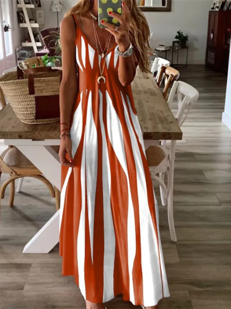 6-Color Patchwork Geometric Long Dress