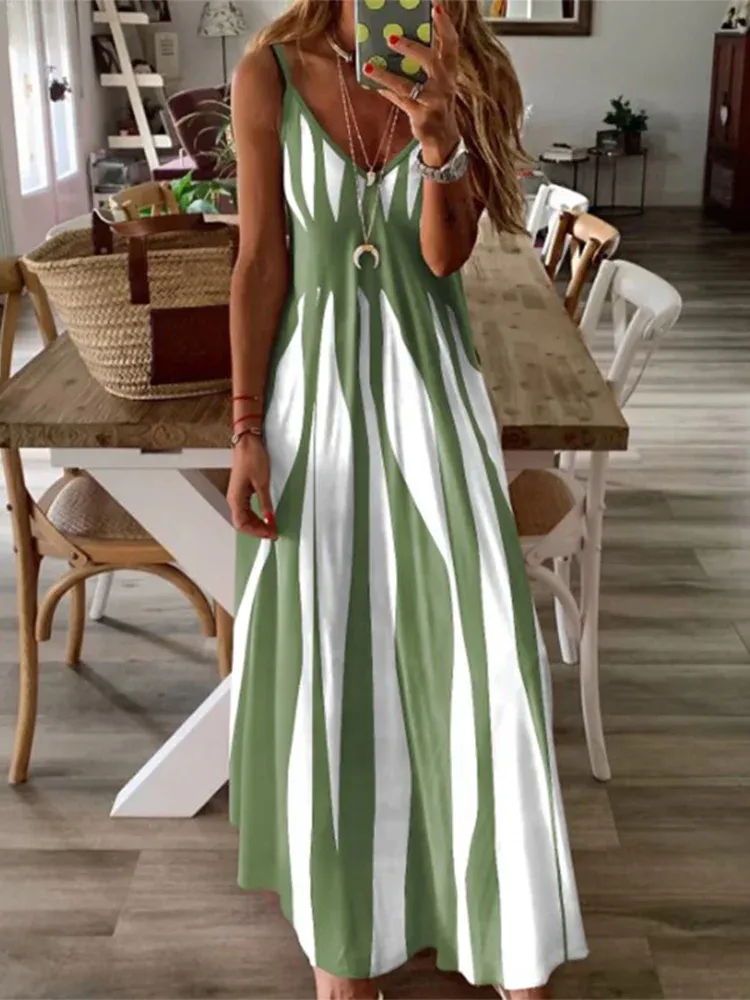 6-Color Patchwork Geometric Long Dress