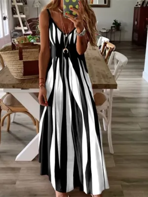 6-Color Patchwork Geometric Long Dress