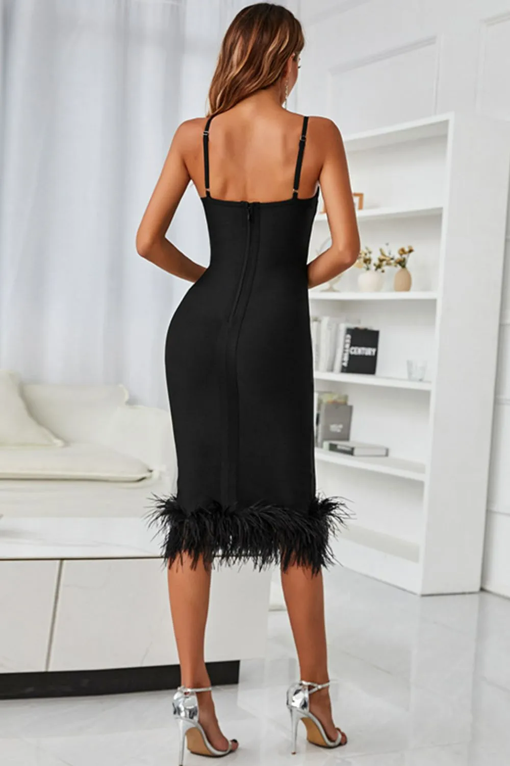 Allure Noir Feather Bodycon Dress