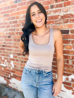 Basic Scoop Neck Double Lined Tank - Light Mocha