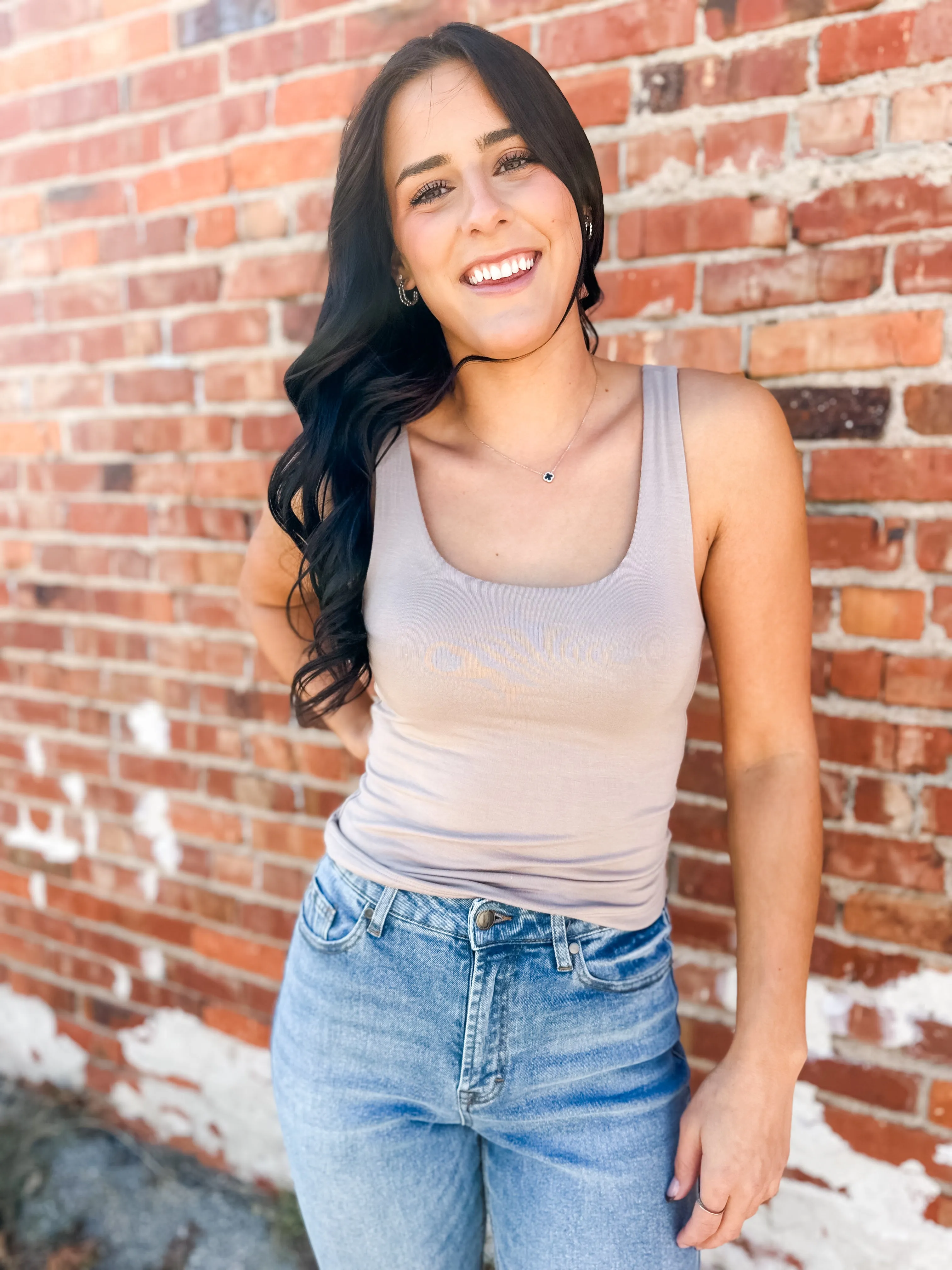 Basic Scoop Neck Double Lined Tank - Light Mocha
