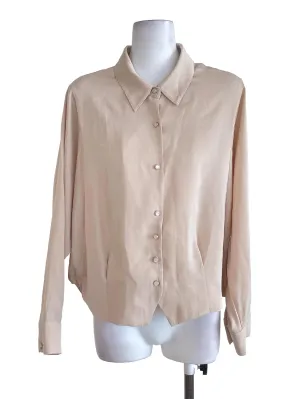 Beige Bat Sleeves Satin Blouse