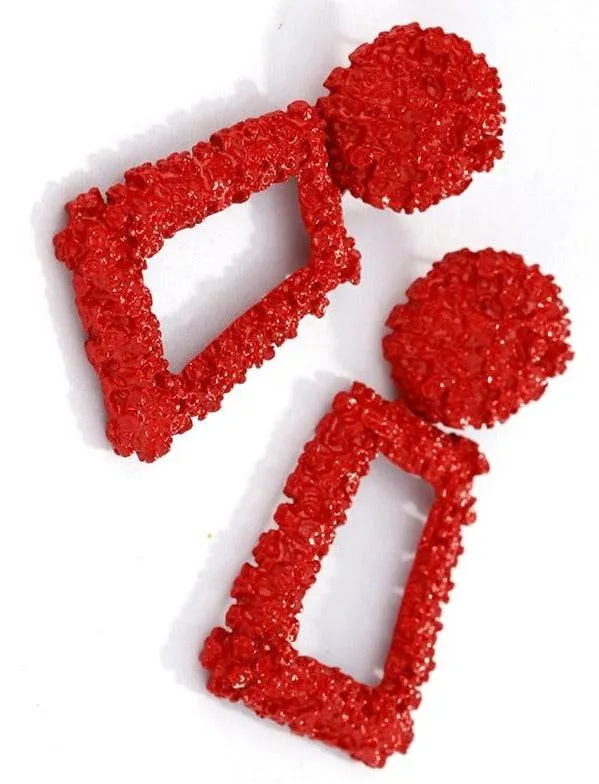 Big Chunky Dangle Door Knocker Earrings - Red