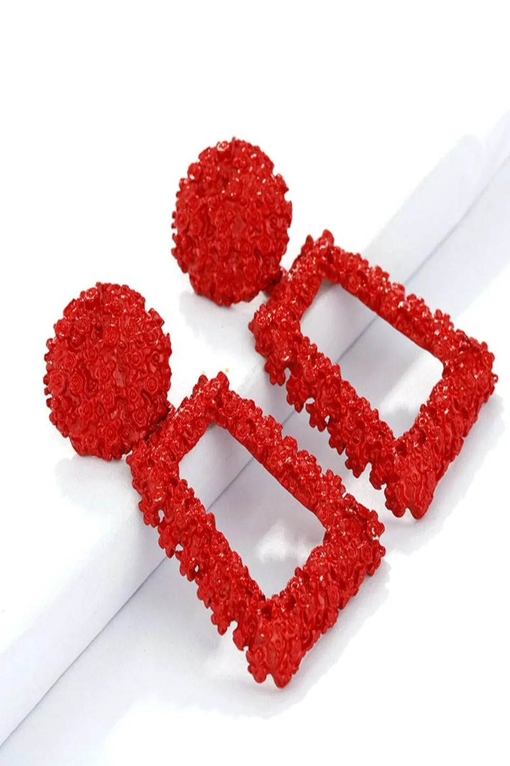 Big Chunky Dangle Door Knocker Earrings - Red