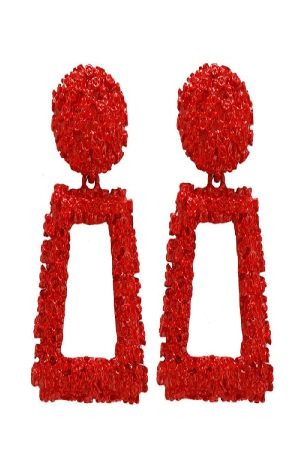 Big Chunky Dangle Door Knocker Earrings - Red