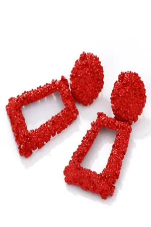 Big Chunky Dangle Door Knocker Earrings - Red