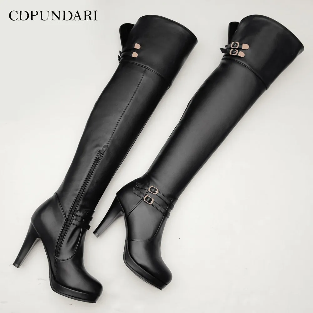 Black High Heels Over The Knee Boots Women Platform Thigh High Boots Spring Autumn Long Boots Shoes Cuissardes Sexy White