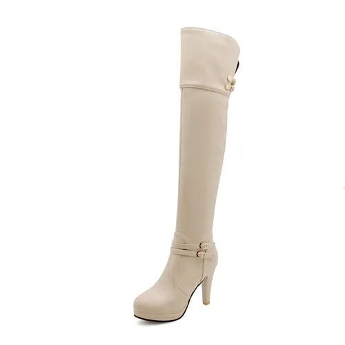 Black High Heels Over The Knee Boots Women Platform Thigh High Boots Spring Autumn Long Boots Shoes Cuissardes Sexy White