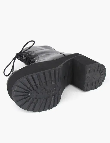 Black Lace Up PU Lolita Boots for Girls