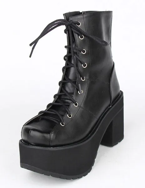 Black Lace Up PU Lolita Boots for Girls