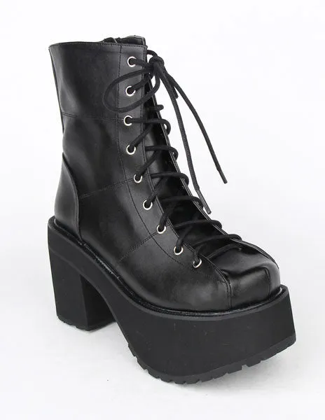 Black Lace Up PU Lolita Boots for Girls