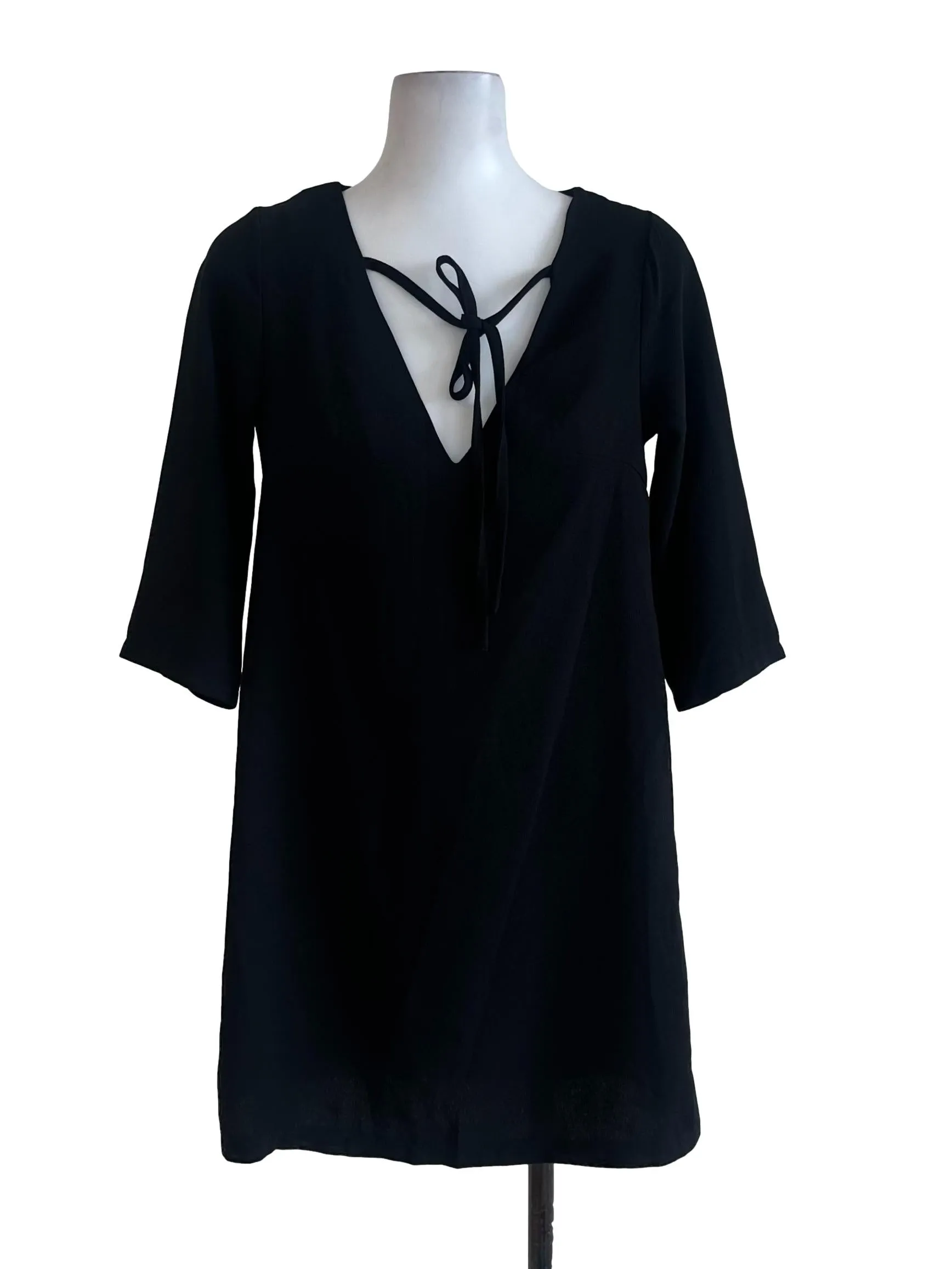 Black Plain V Neck Top