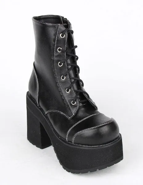 Black PU Leather Lolita Heel Boots for Girls