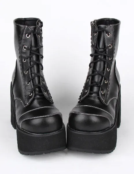 Black PU Leather Lolita Heel Boots for Girls