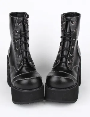 Black PU Leather Lolita Heel Boots for Girls