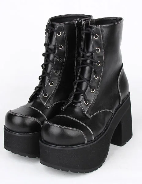 Black PU Leather Lolita Heel Boots for Girls