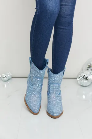 Blue denim rhinestone cowboy bootie