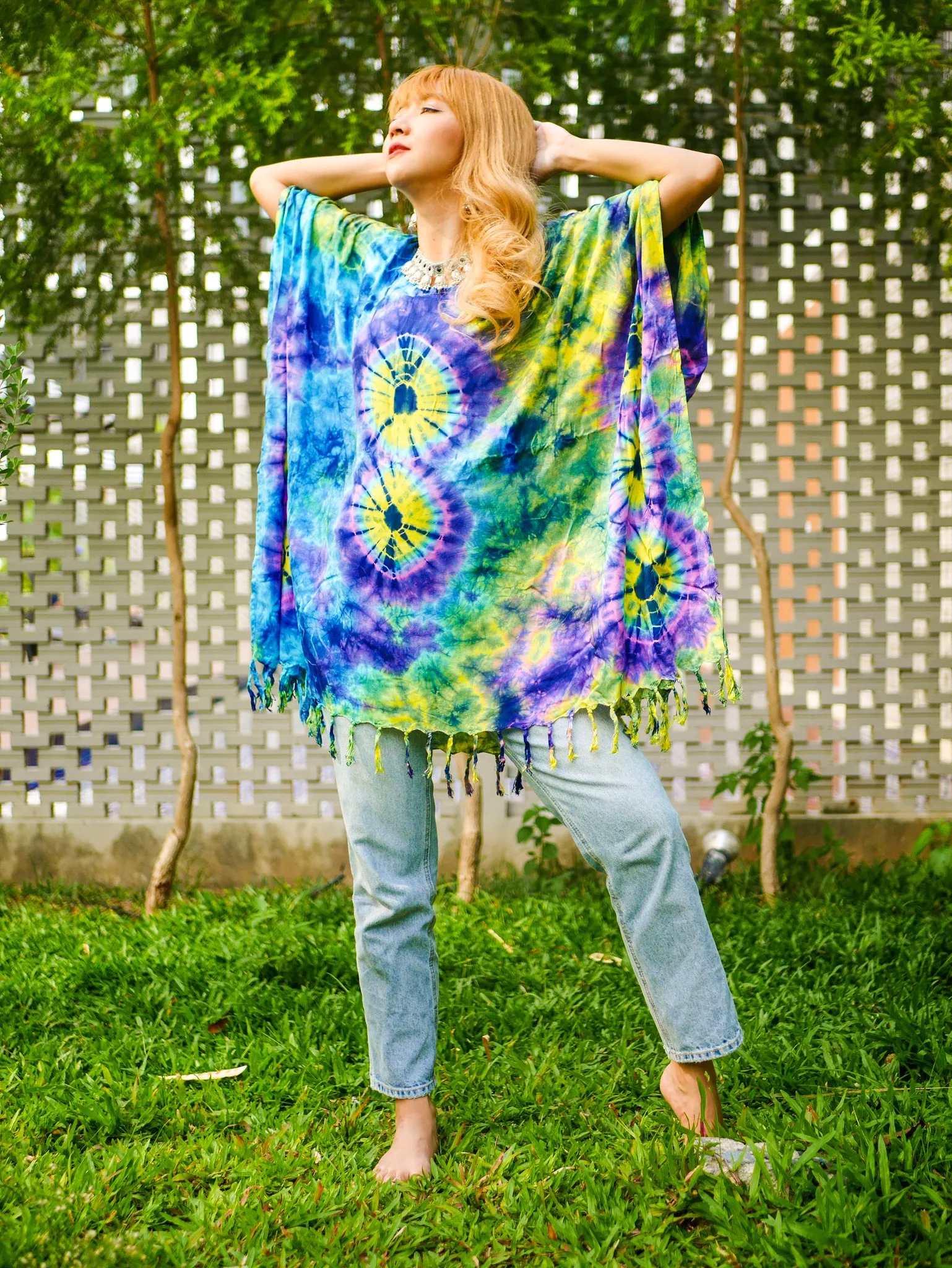 Bohemian Sunset Poncho Tunic Kaftan Blouse Oversize Top