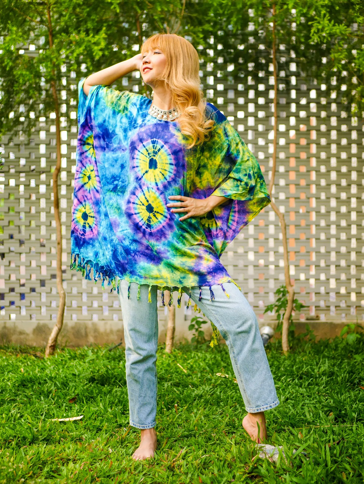 Bohemian Sunset Poncho Tunic Kaftan Blouse Oversize Top