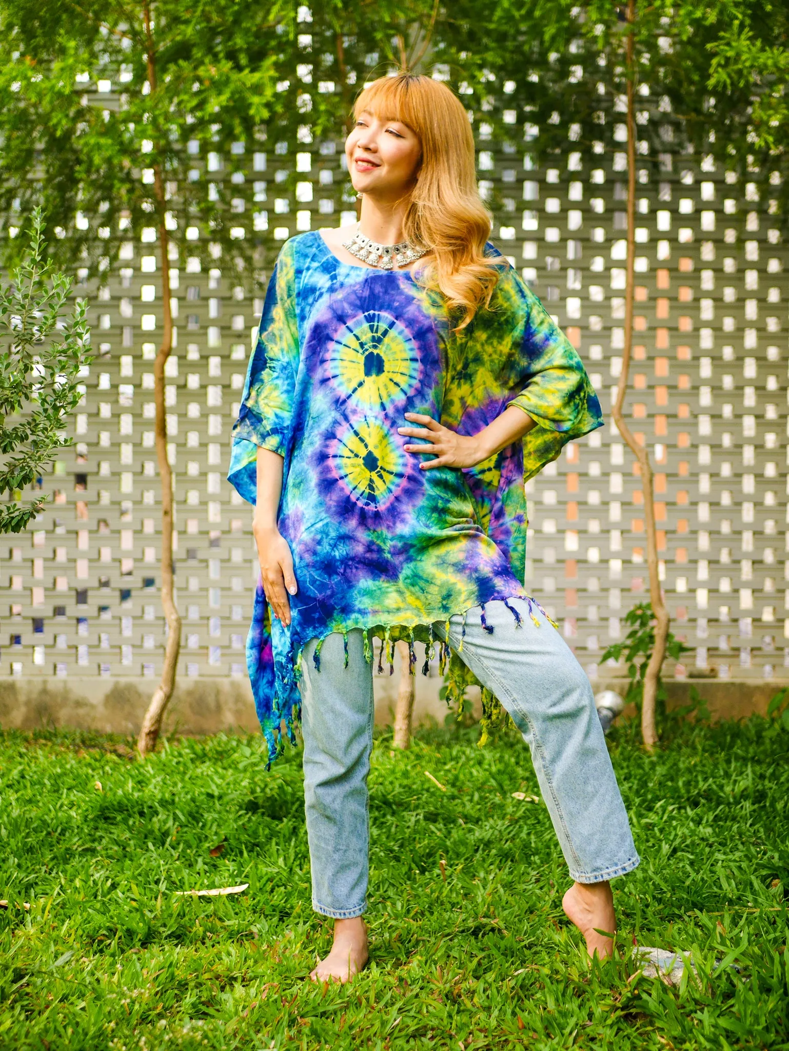 Bohemian Sunset Poncho Tunic Kaftan Blouse Oversize Top
