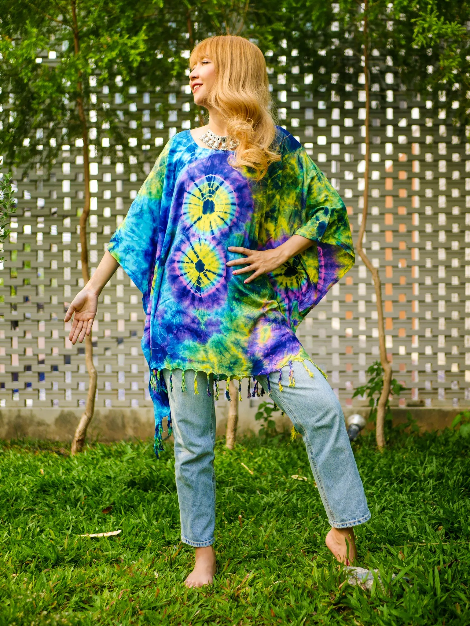 Bohemian Sunset Poncho Tunic Kaftan Blouse Oversize Top