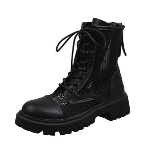 Breathable Mesh Summer Ankle Boots for Women Fashion Black Beige Zip Lace Up Casual Shoes Woman Flat Platform Cool Boots