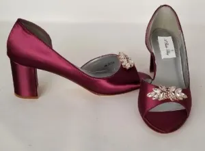 Burgundy Wedding Shoes with Rose Gold Crystal Applique