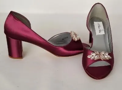 Burgundy Wedding Shoes with Rose Gold Crystal Applique