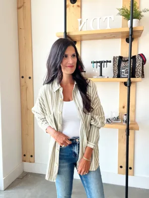 Button Down Long Sleeve Shacket in Olive