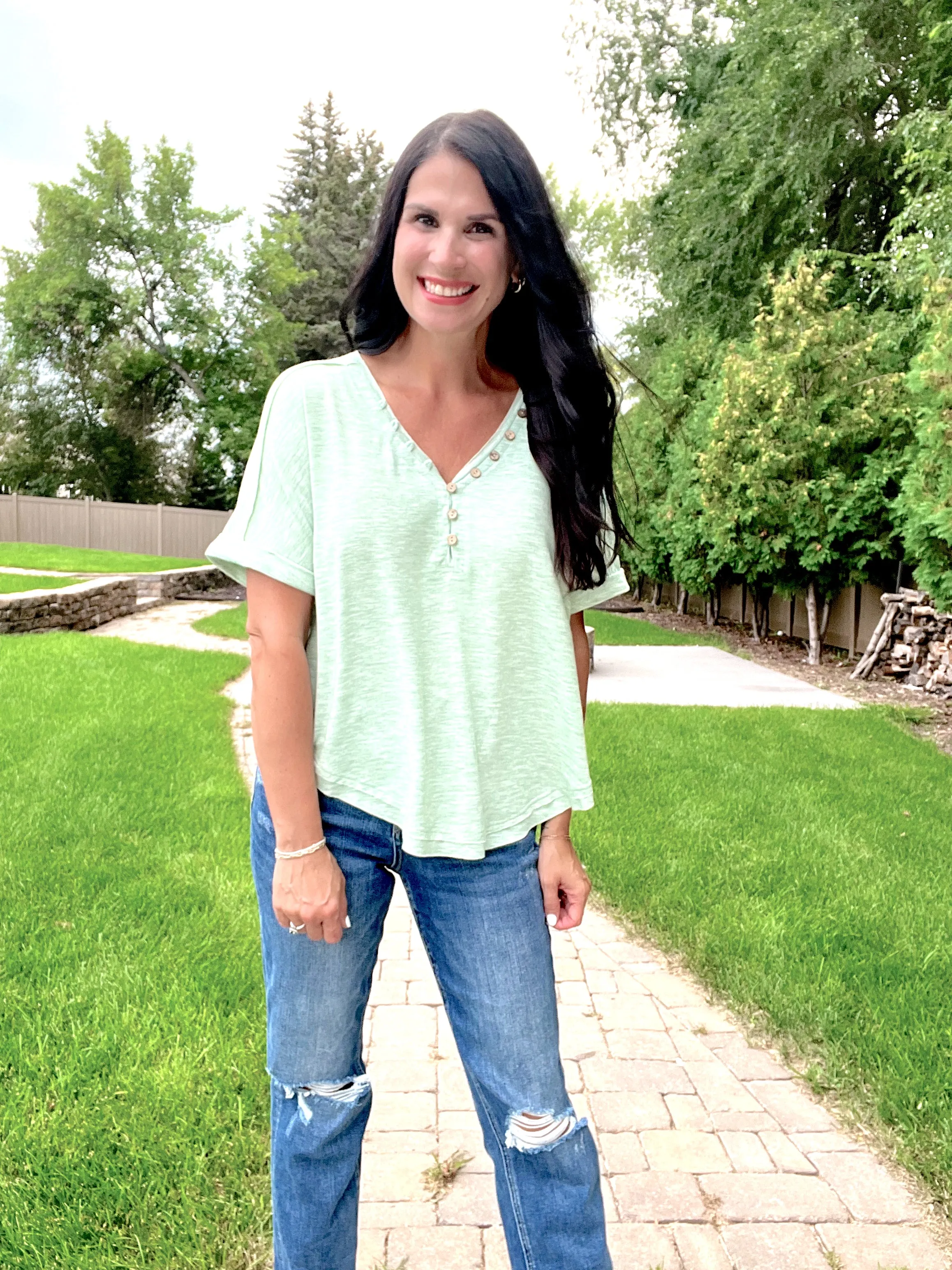Button Down Roll up Sleeve Tee