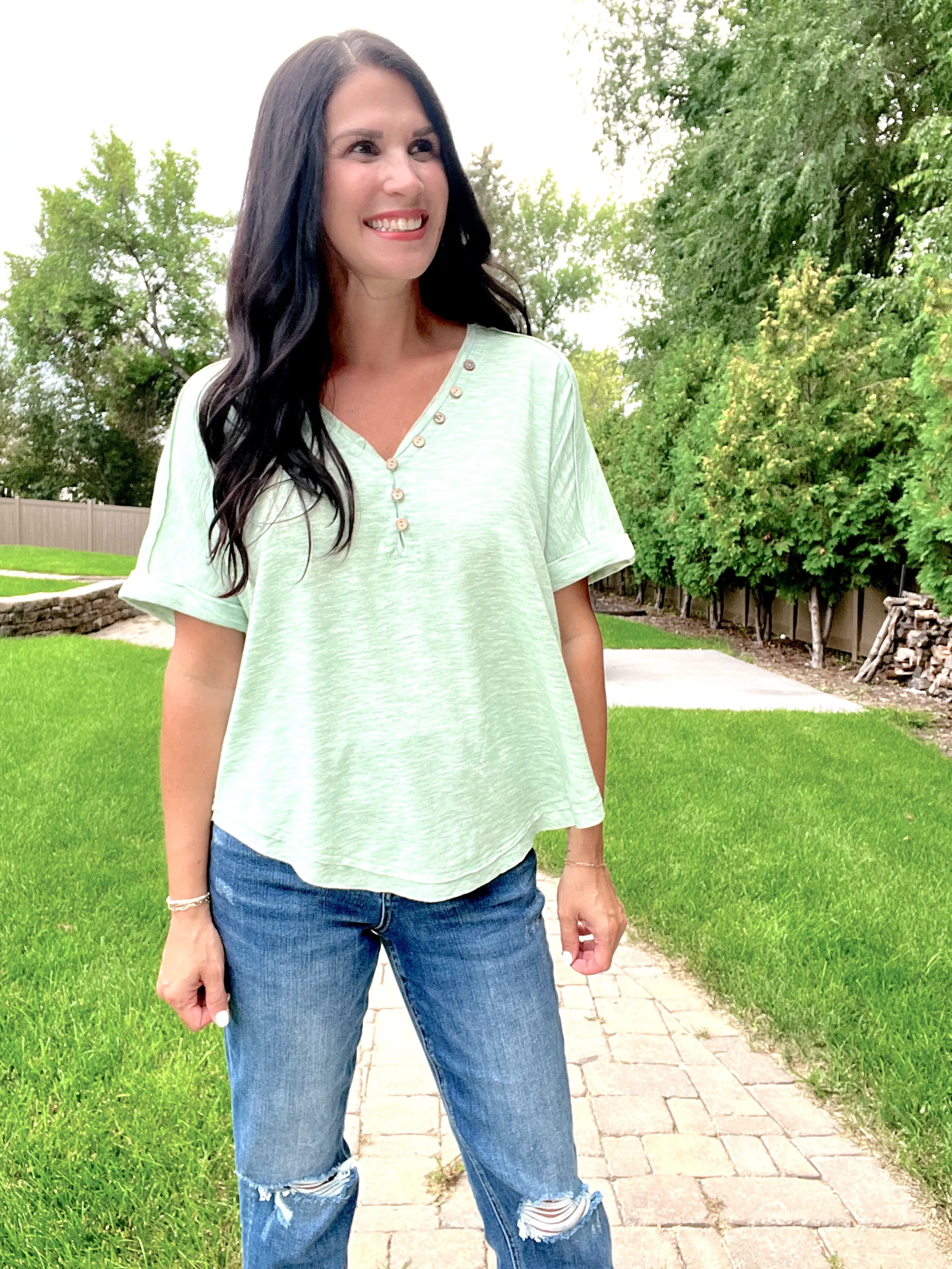Button Down Roll up Sleeve Tee