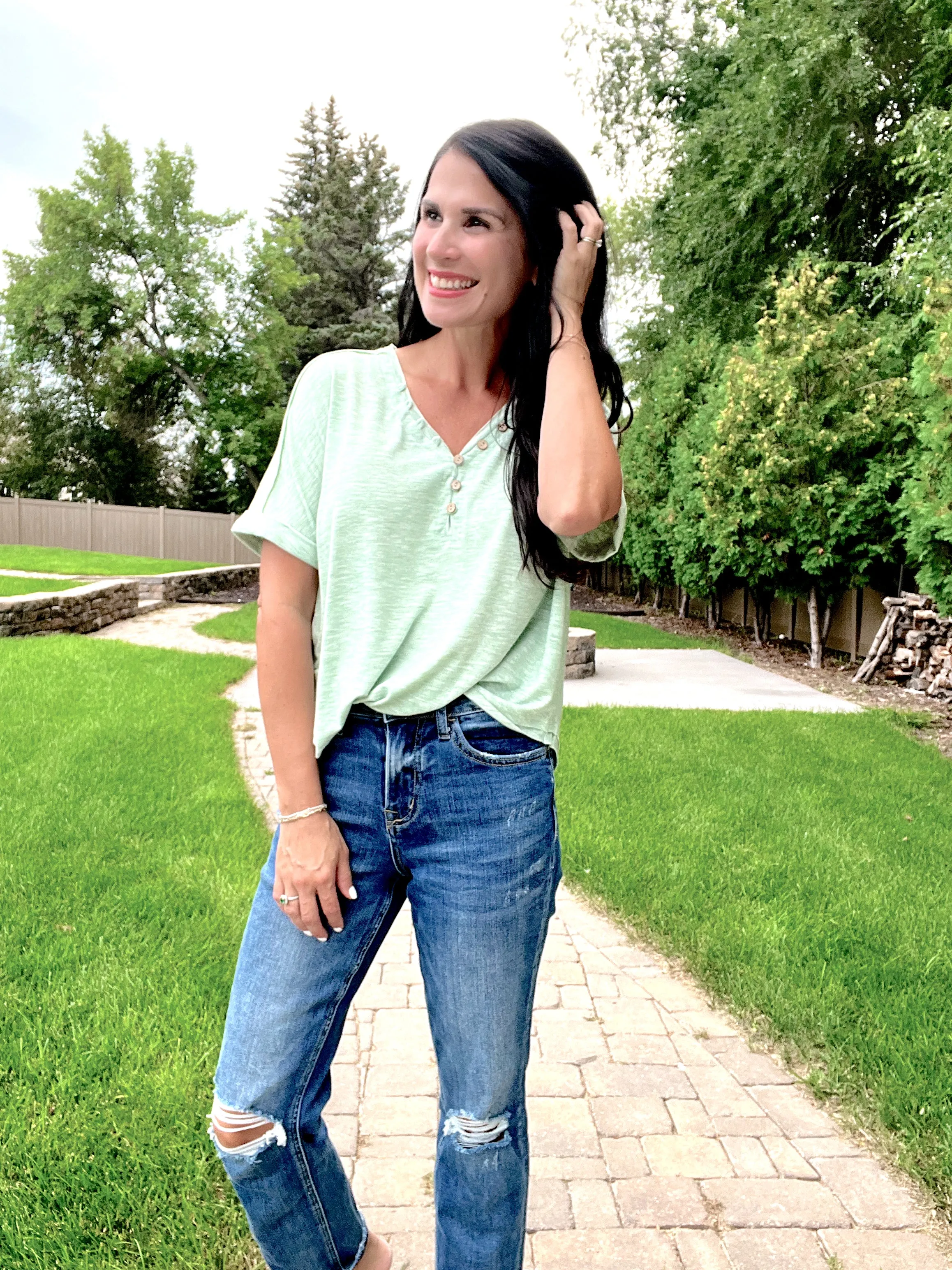 Button Down Roll up Sleeve Tee