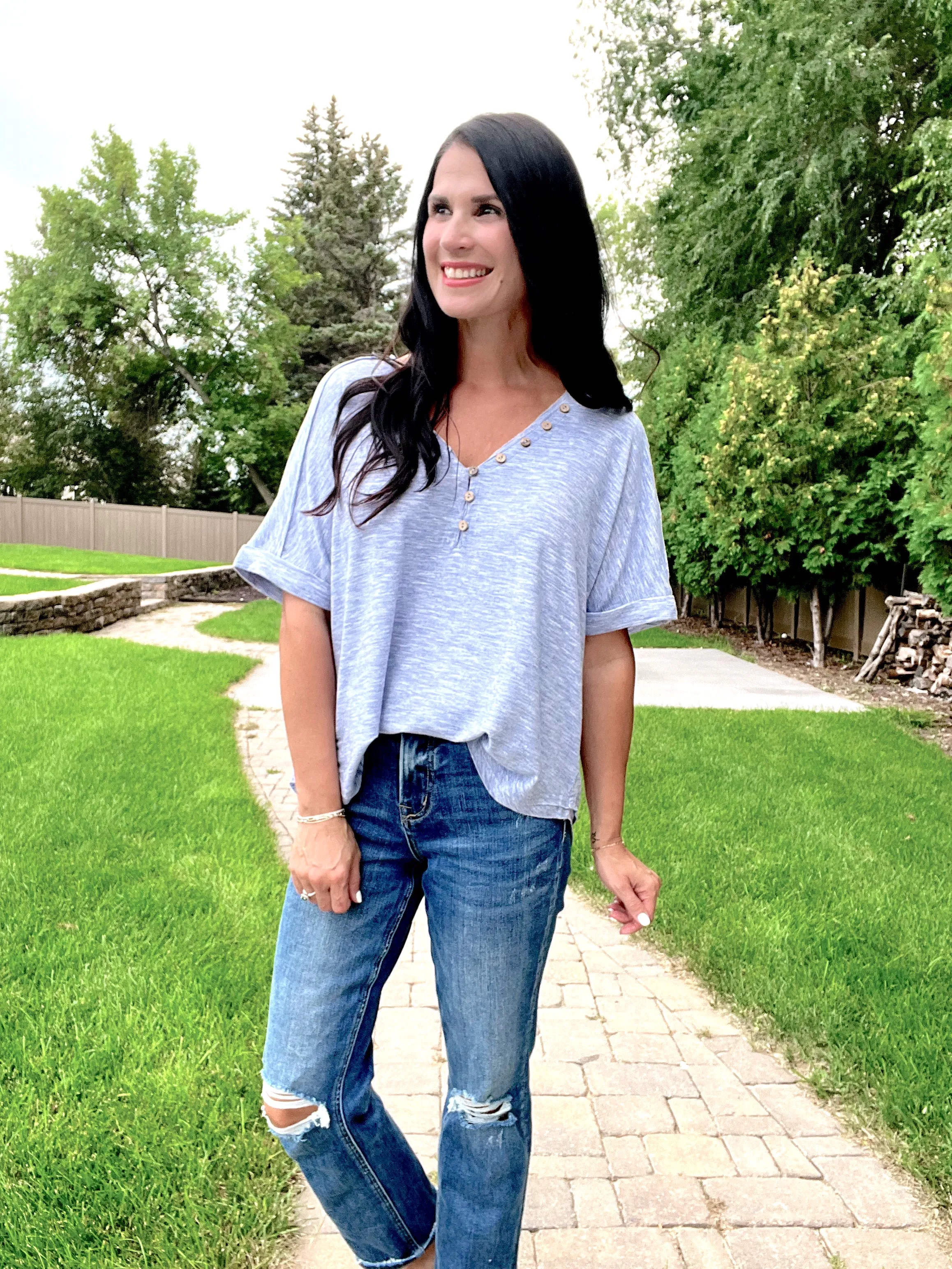 Button Down Roll up Sleeve Tee