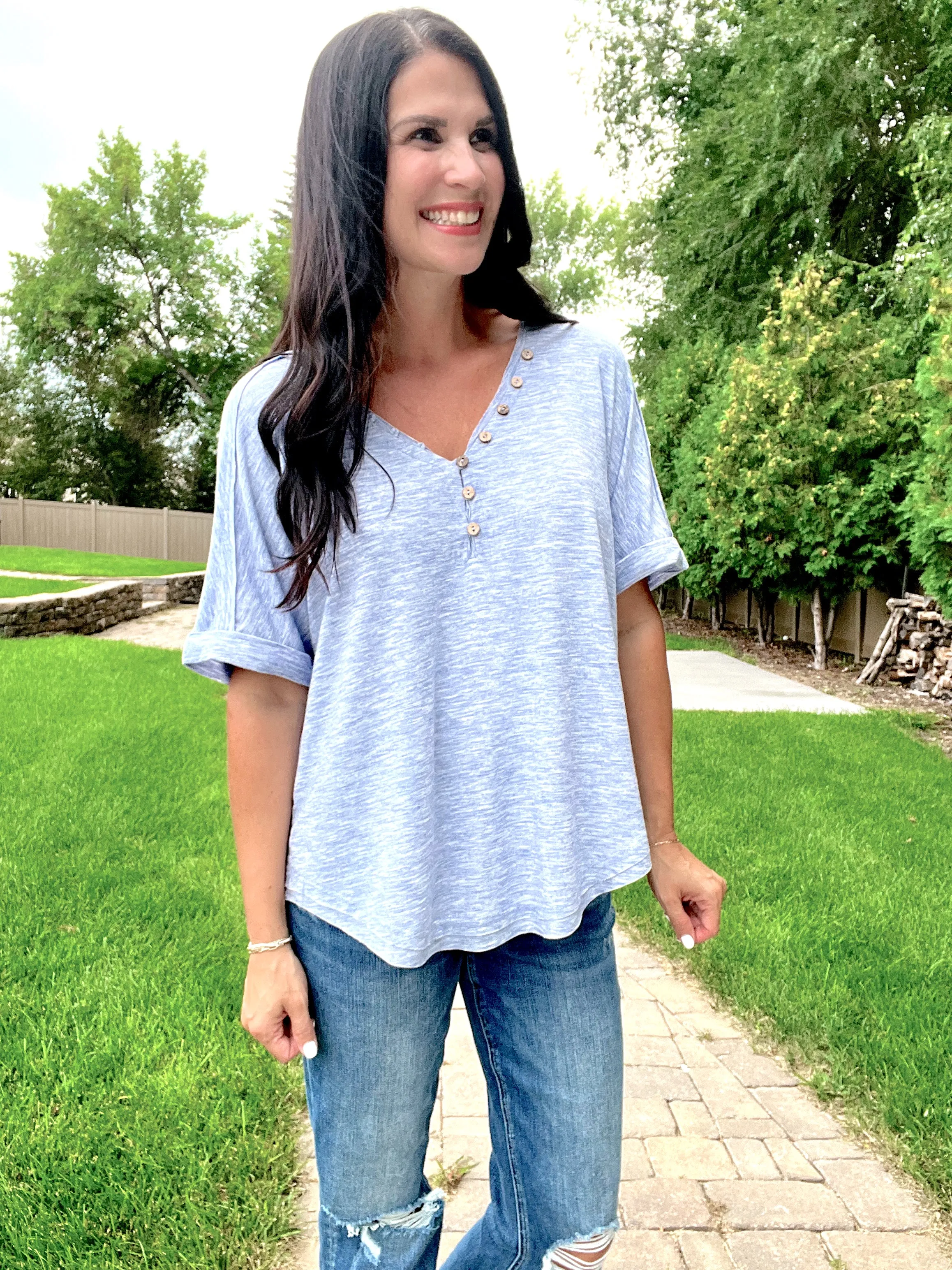 Button Down Roll up Sleeve Tee