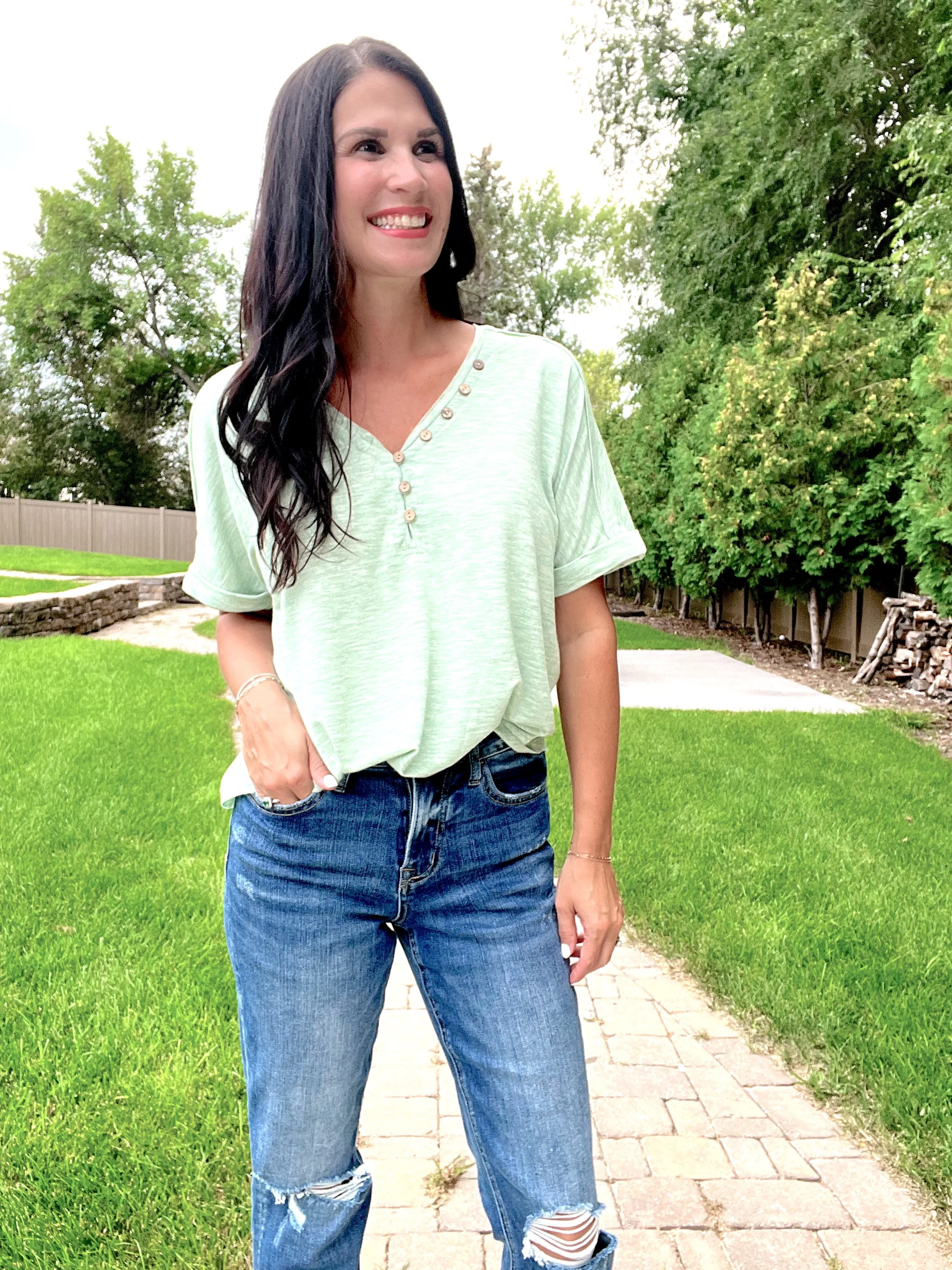 Button Down Roll up Sleeve Tee