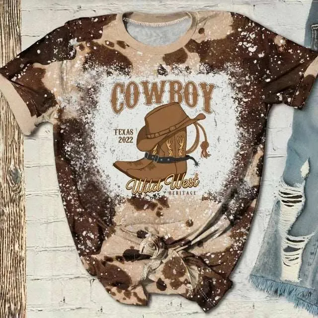 Casual Cowboys style Vintage print t-shirt