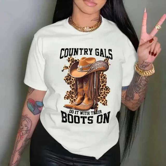 Casual Cowboys style Vintage print t-shirt