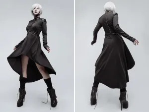 Casual gothic black high collar asymmetrical jersey dress with body harness