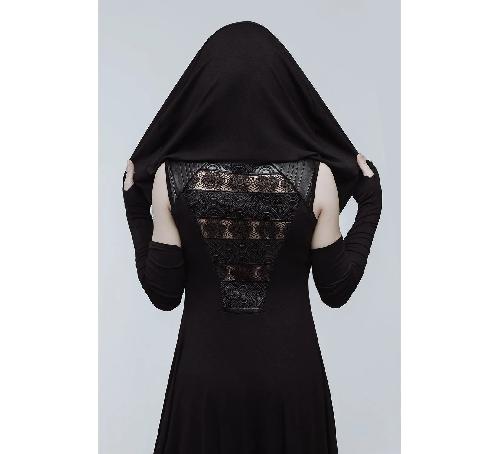Casual gothic black hooded jersey cobra dress