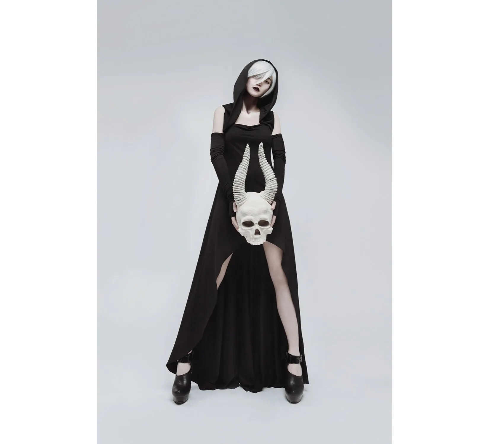 Casual gothic black hooded jersey cobra dress