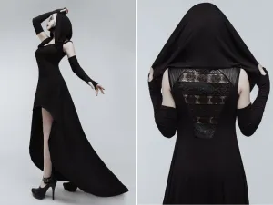 Casual gothic black hooded jersey cobra dress