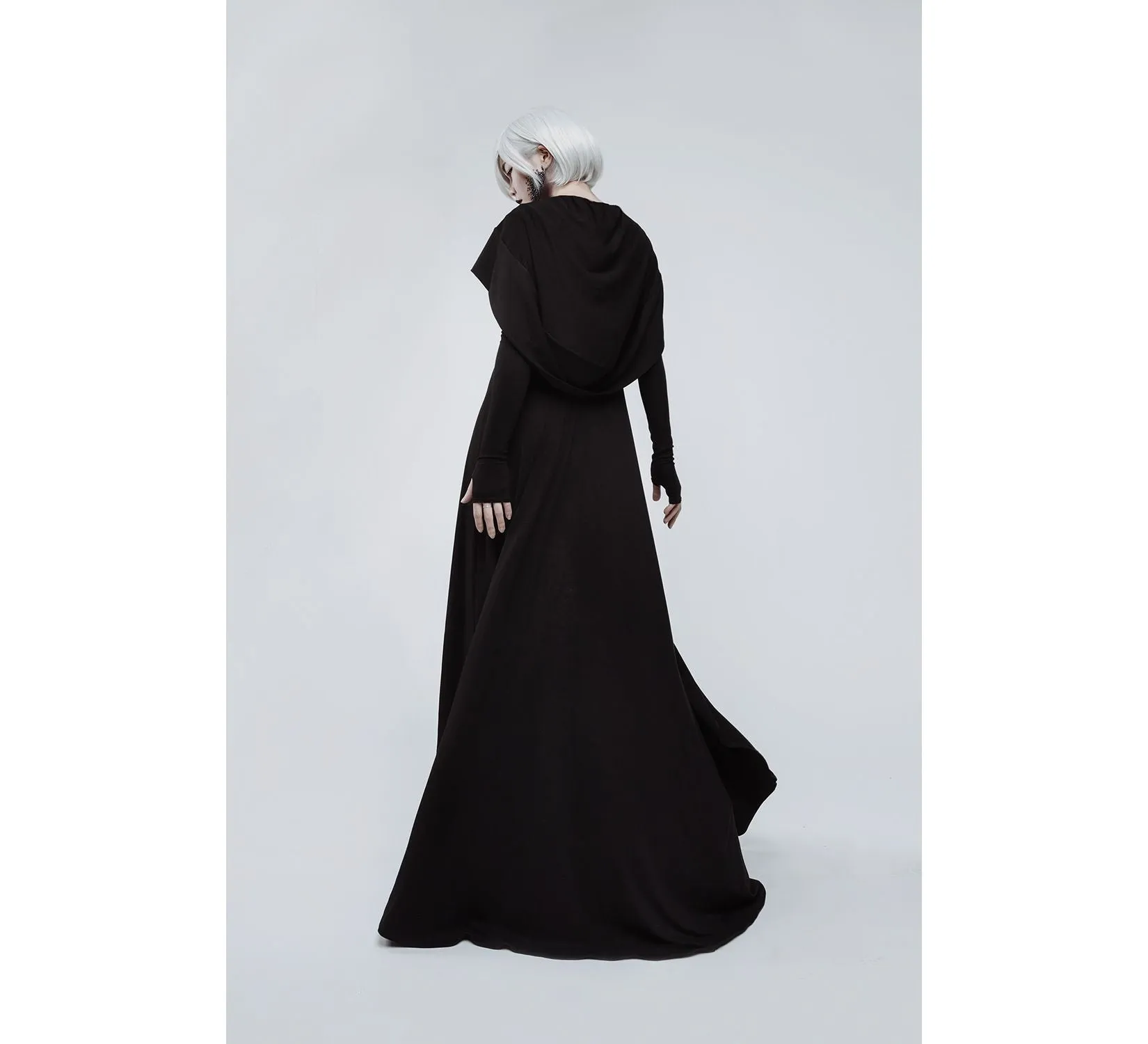 Casual gothic black hooded jersey cobra dress