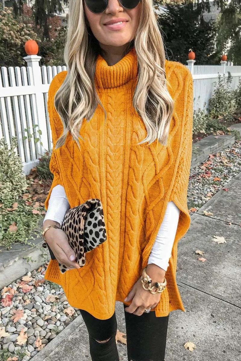Chicindress High Neck Loose Cable Knit Pattern Stitching Sweater (7 Colors)