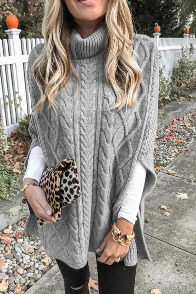 Chicindress High Neck Loose Cable Knit Pattern Stitching Sweater (7 Colors)